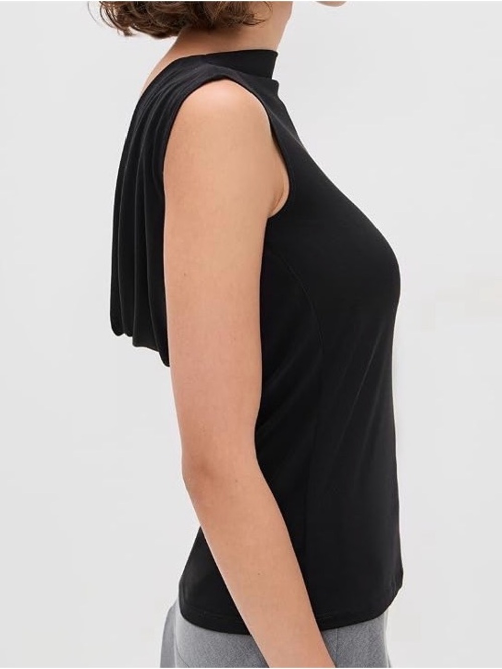 NWT WAYF Celeste unique reversible draped back Sleeveless Black Mock Neck Top.